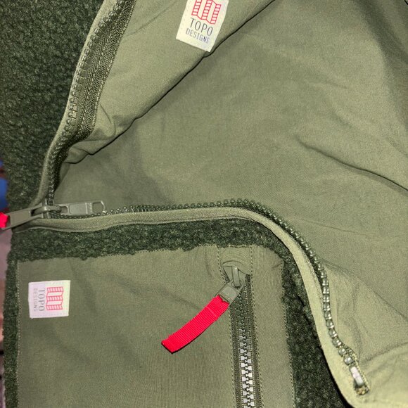 Topo Designs EUC Reversible Sherpa Jacket Full Zip Men's Med dark Green / Olive - Picture 8 of 8